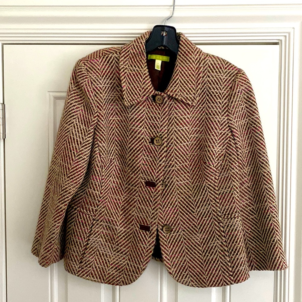 Sigrid Olsen Brown and Pink "Houndstooth" Style Blazer